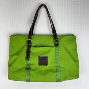 Bric's Boutique Sportina Shopper Green Nylon/Brown Leather Medium Tote Bag Purse